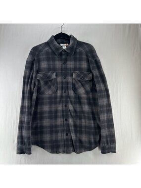 C&C California Plaid Button Up Shirt Men M Brushed Knit Long Sleeve Stretch Gray